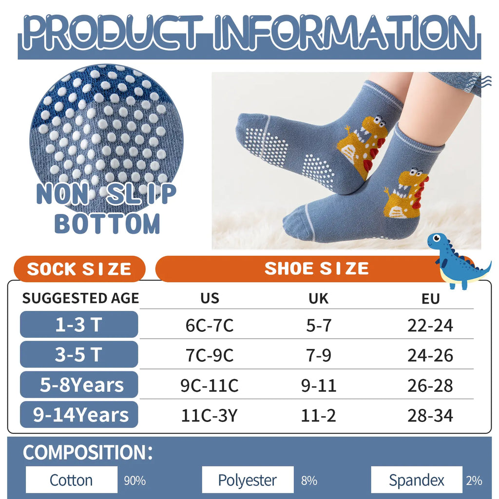 12 Pairs of Baby Boys Grips Socks Kids Toddlers Infants Non Slip/Anti Skid Crew Cotton Socks