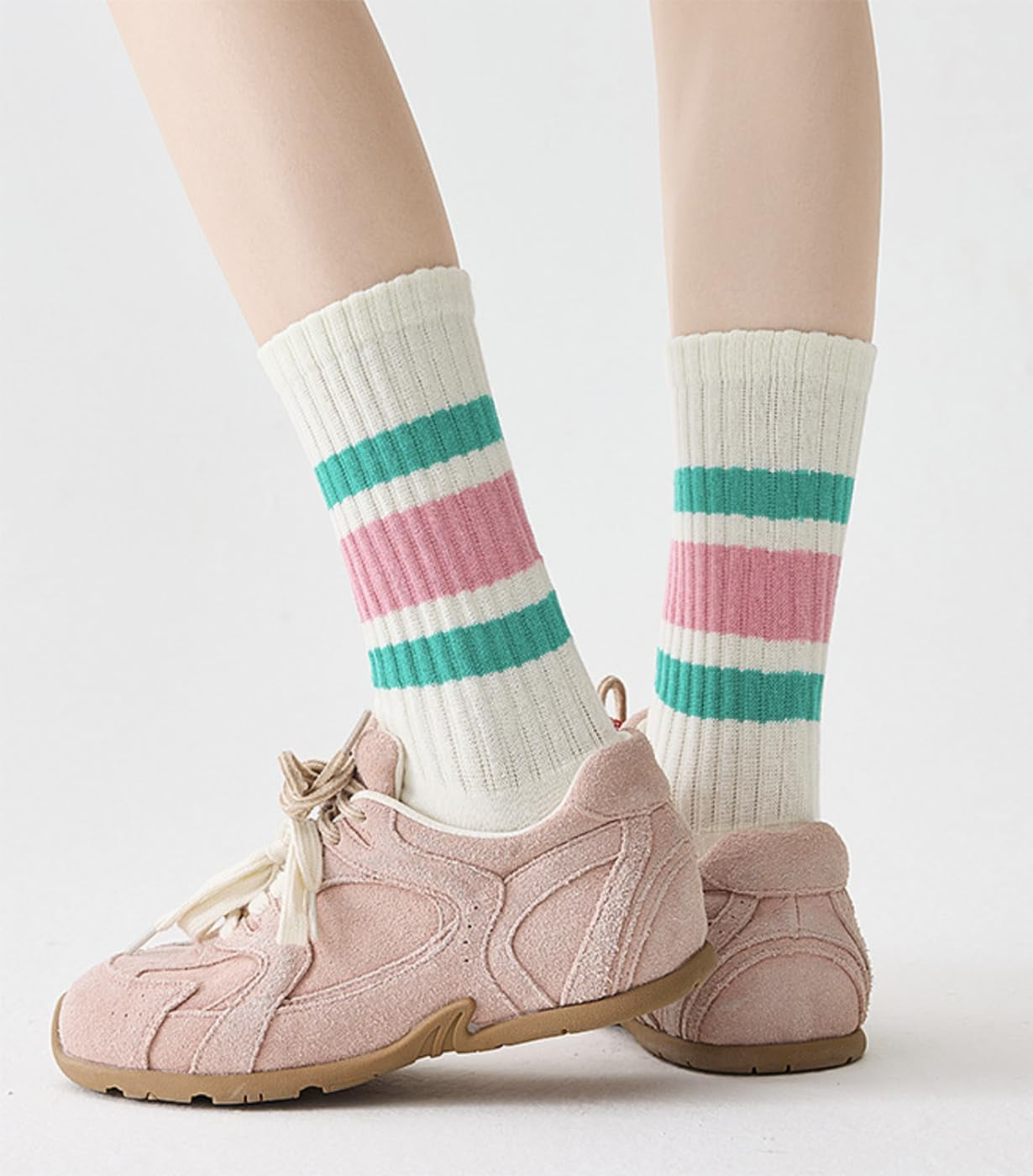 3 Pairs Women Striped Tube Socks Fun Novelty Cute Crew Socks Retro Sport Mid-Calf Socks for Women Grils