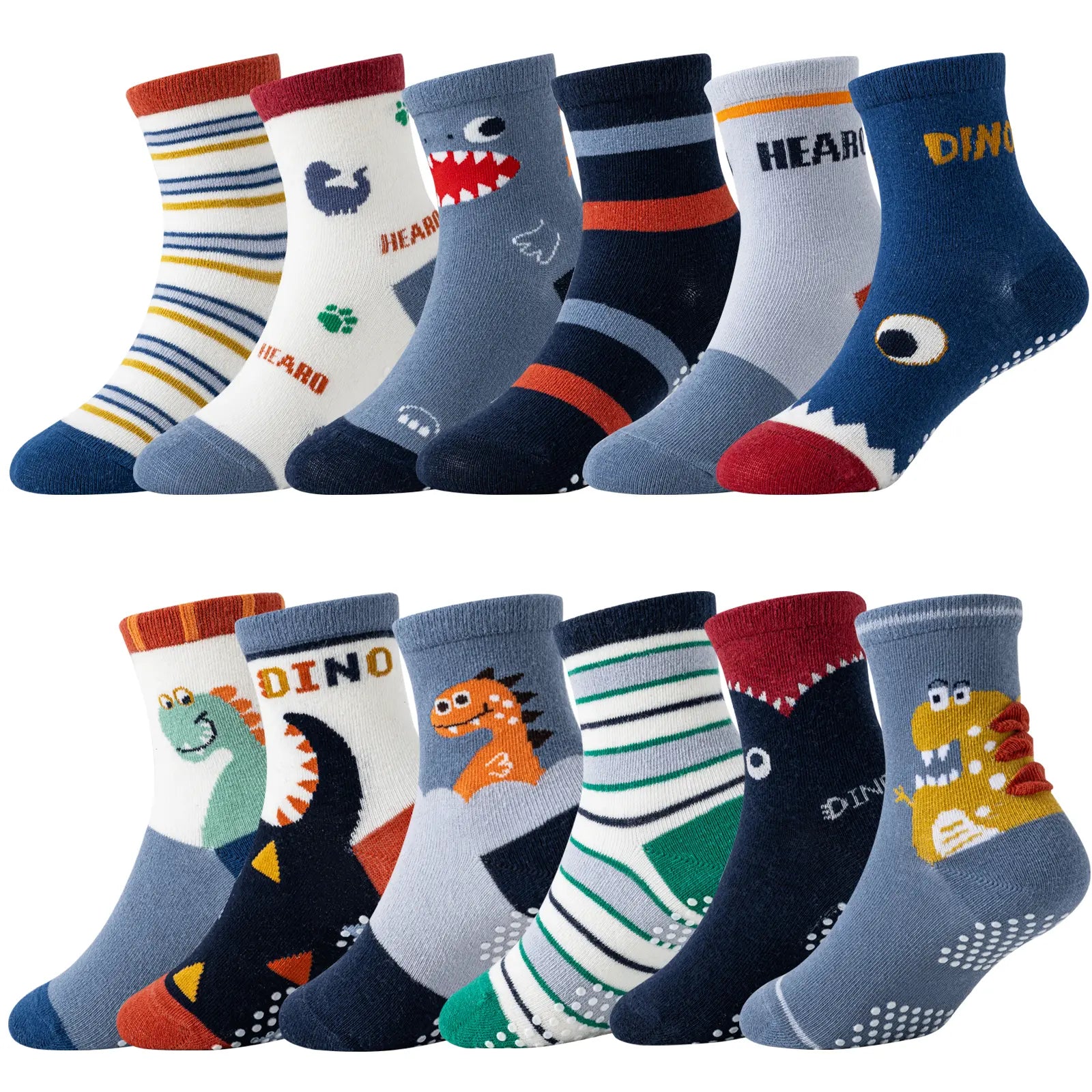 12 Pairs of Baby Boys Grips Socks Kids Toddlers Infants Non Slip/Anti Skid Crew Cotton Socks