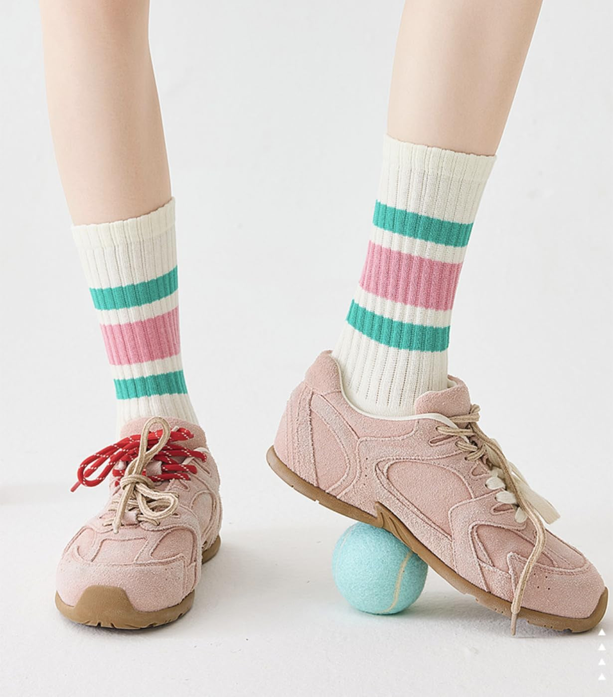 3 Pairs Women Striped Tube Socks Fun Novelty Cute Crew Socks Retro Sport Mid-Calf Socks for Women Grils