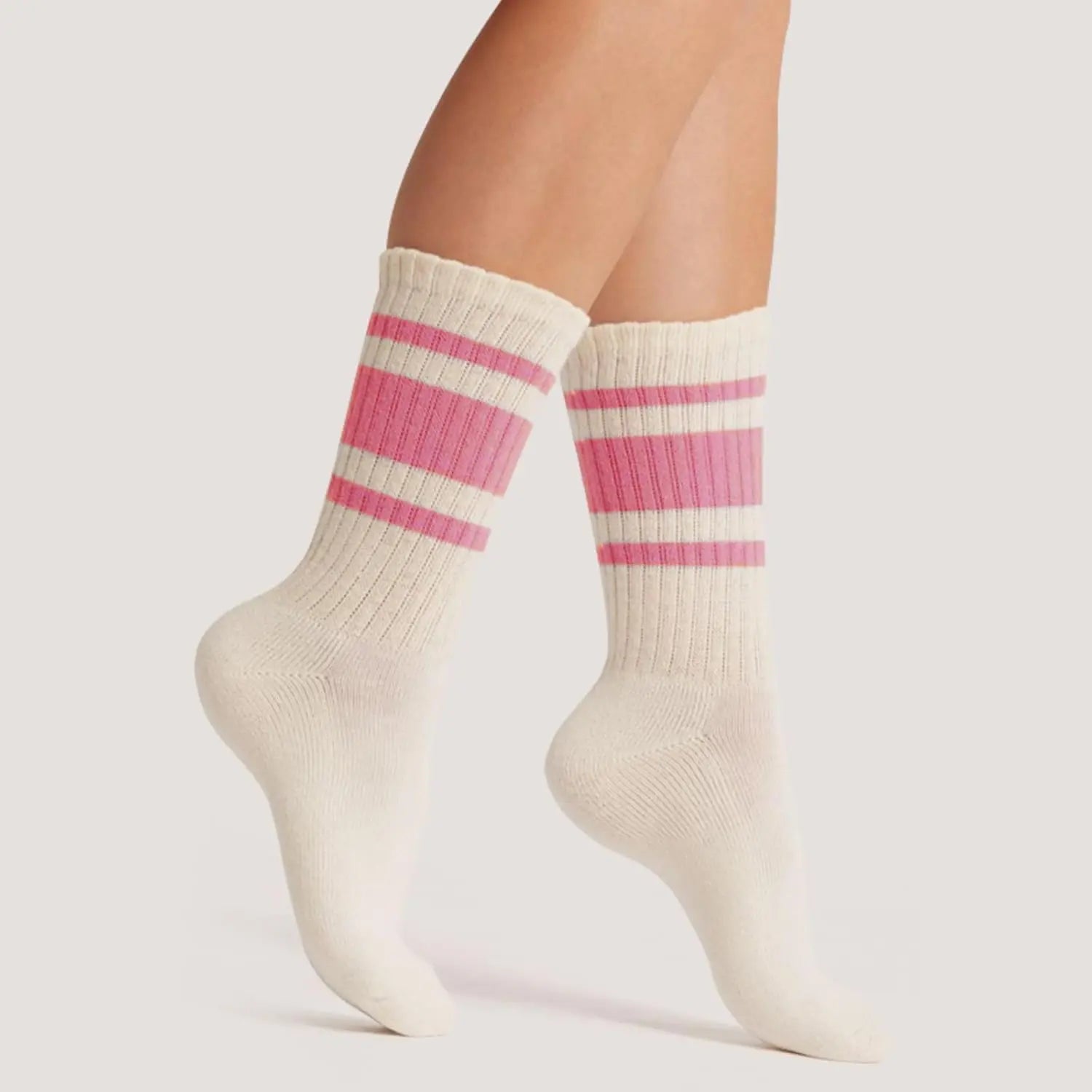Fun Novelty Retro Striped Crew Socks for Women Sporty Calf Casual Cotton Tube Socks Women 3 Pairs Natural 88% Cotton Crew Socks - Seamless, Breathable, Cozy Spring and Summer Socks for Women 5.5~10.5