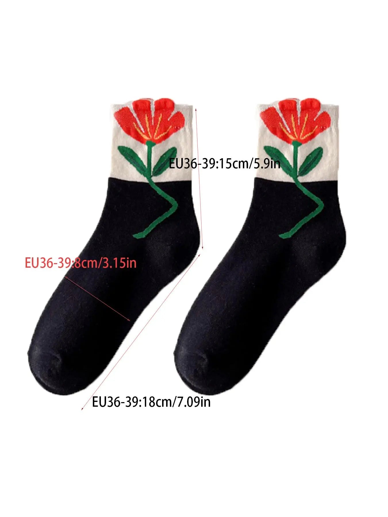 Women'S Floral Print Crew Socks, Fashion Casual Comfy Socks for Daily Outdoor Wear, Ladies Socks for All Seasons, Socks for Women, Womenswear, Colorblock Crew Socks