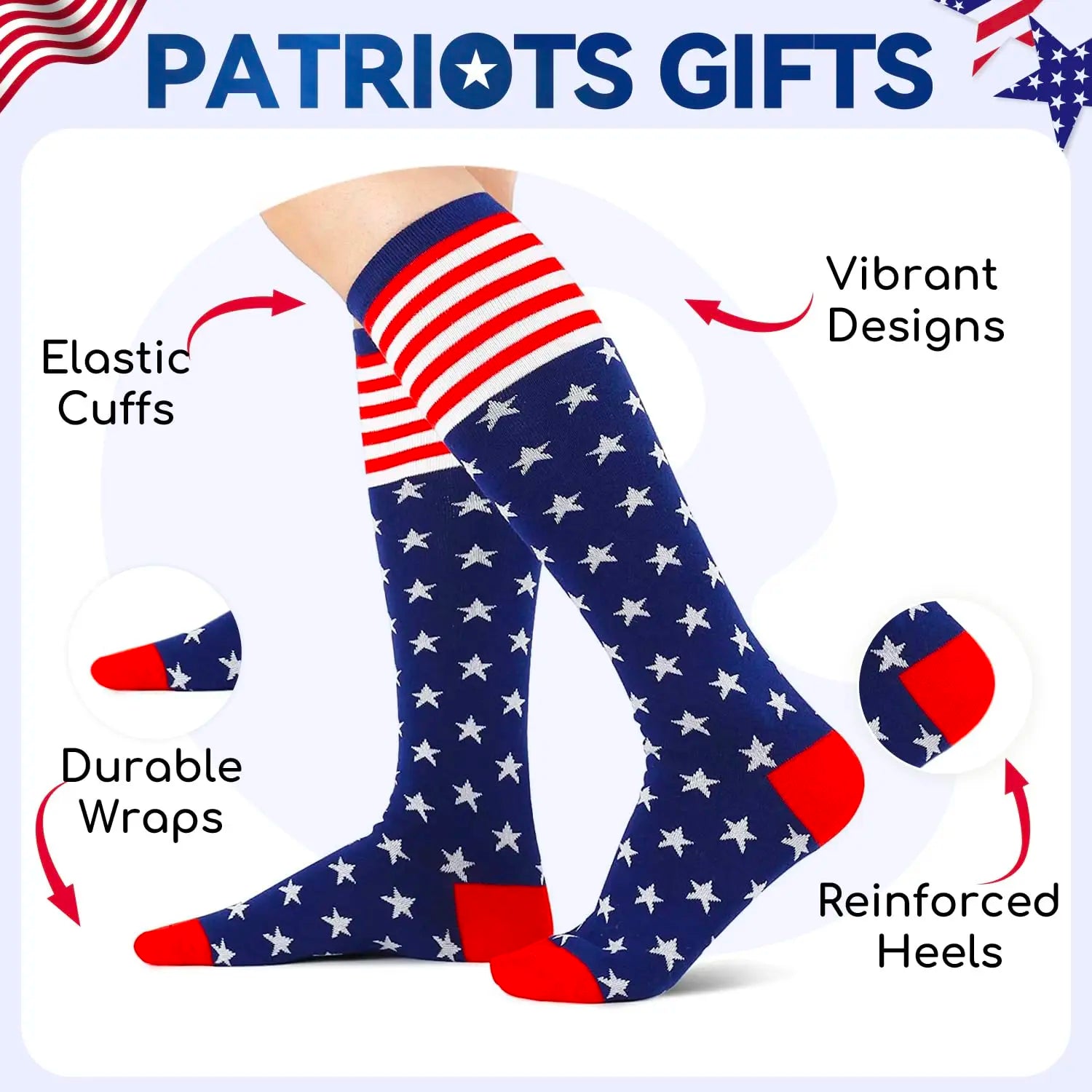 Zmart Red and White Striped Socks American Flag Socks 4Th of July Socks Patriotic Socks, Patriots Gifts for Women American Flag Gifts Citizenship Gifts