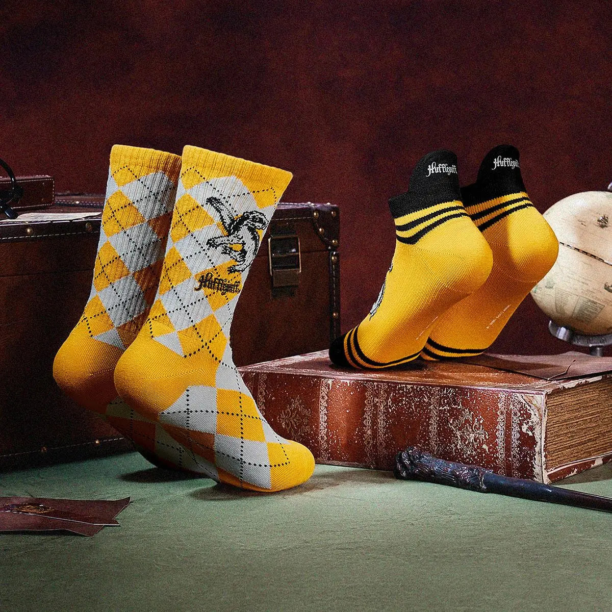 GLOWMODE X Harry Potter 2-Pack Soft Comfy Jacquard Embroidered Anti-Chafing Cotton Blend Crew Socks & Ankle Socks Set Daily Casual