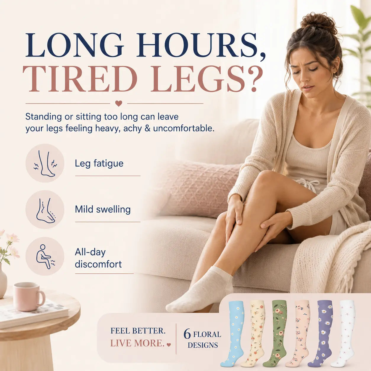 Tinylemon 6 Pairs Compression Socks for Women Men, 15-20 Mmhg Knee High Support Socks, Breathable Printed & Solid Socks for Nurses, Travel & Standing All Day