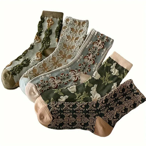 10 Pairs Womens Floral Socks, Spring Socks, Vintage Embroidered Floral Design, Comfortable Ankle Ruffled Socks for Women, Mother'S Day Gift