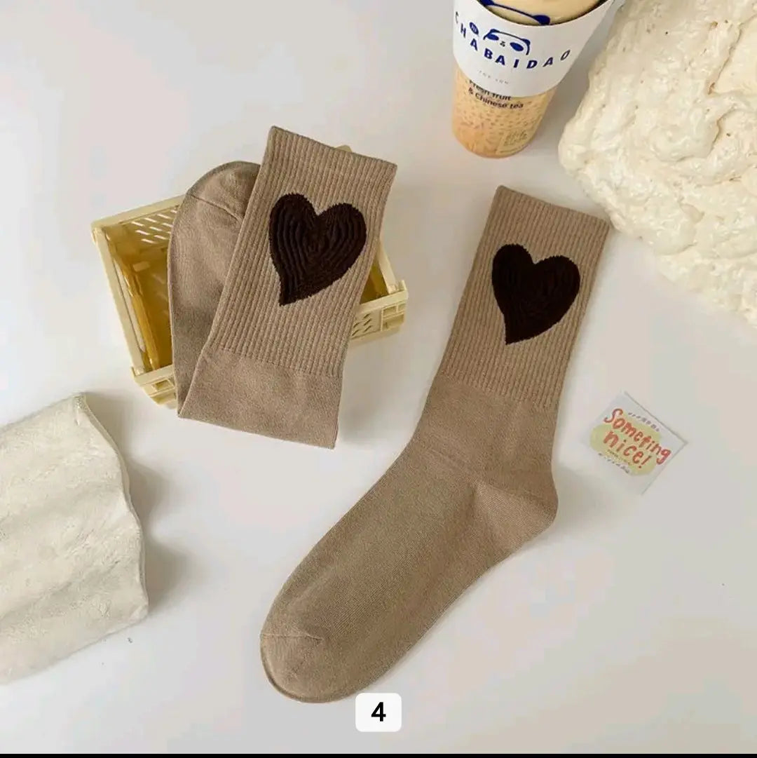 Cartoon Heart Colored Socks - One Size Fits All Cotton Women
