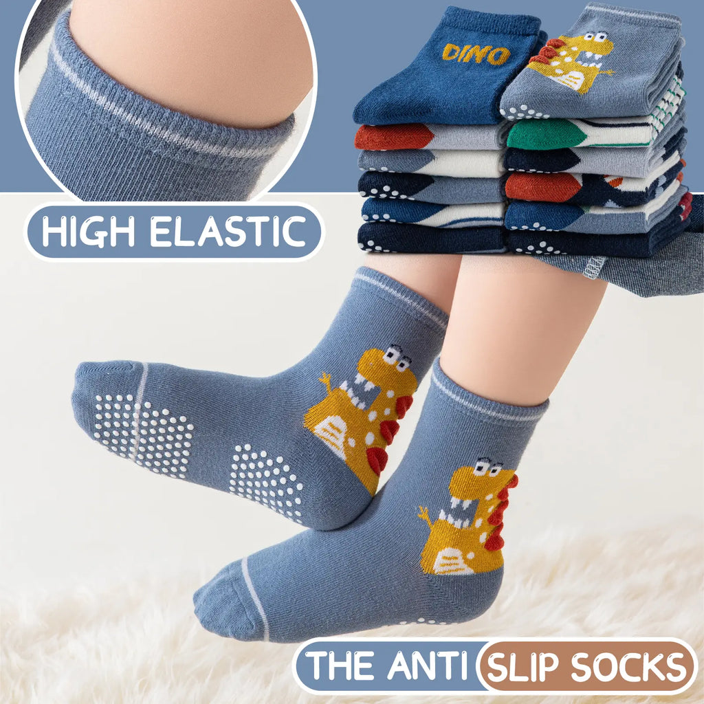 12 Pairs of Baby Boys Grips Socks Kids Toddlers Infants Non Slip/Anti Skid Crew Cotton Socks