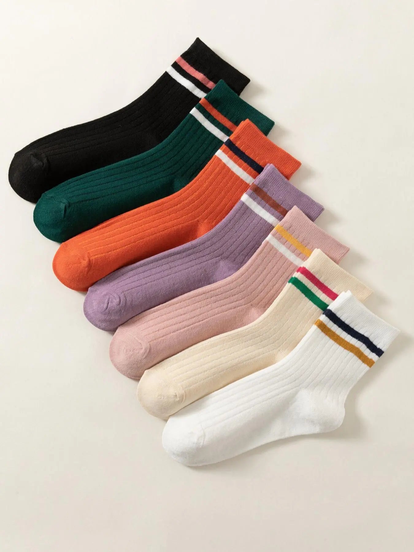 Women'S 7 Pairs Contrast Stripes Print Crew Socks, Casual Moisture Wicking Socks, Soft Comfy Breathable Socks for All Seasons Daily Wear