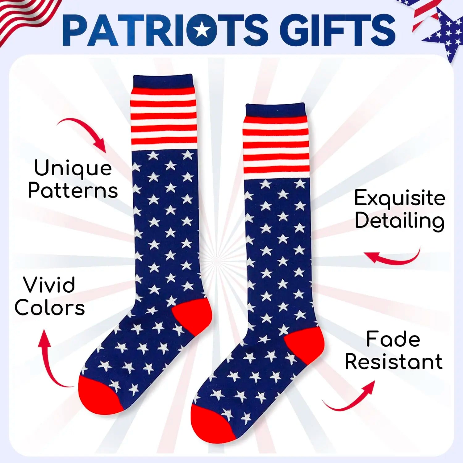 Zmart Red and White Striped Socks American Flag Socks 4Th of July Socks Patriotic Socks, Patriots Gifts for Women American Flag Gifts Citizenship Gifts