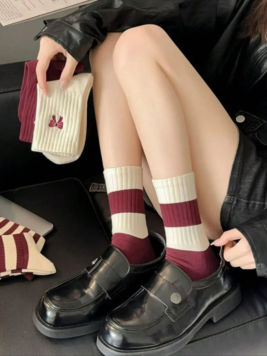 Women'S 5 Pairs Colorblock Stripped & Star Print Crew Socks, Sock Set, Casual Stylish Socks, Casual Moisture Wicking Socks, Soft Comfy Breathable Socks for All Seasons Daily Wear