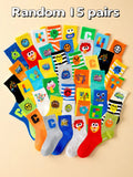 Random 10/15 Pairs Boys' Sports Socks, Elastic Socks, Spring & Fall Breathable Thin Socks, Casual Stylish Socks, Cute Cartoon Children Kids Socks, Comfortable Soft, Holiday Gift