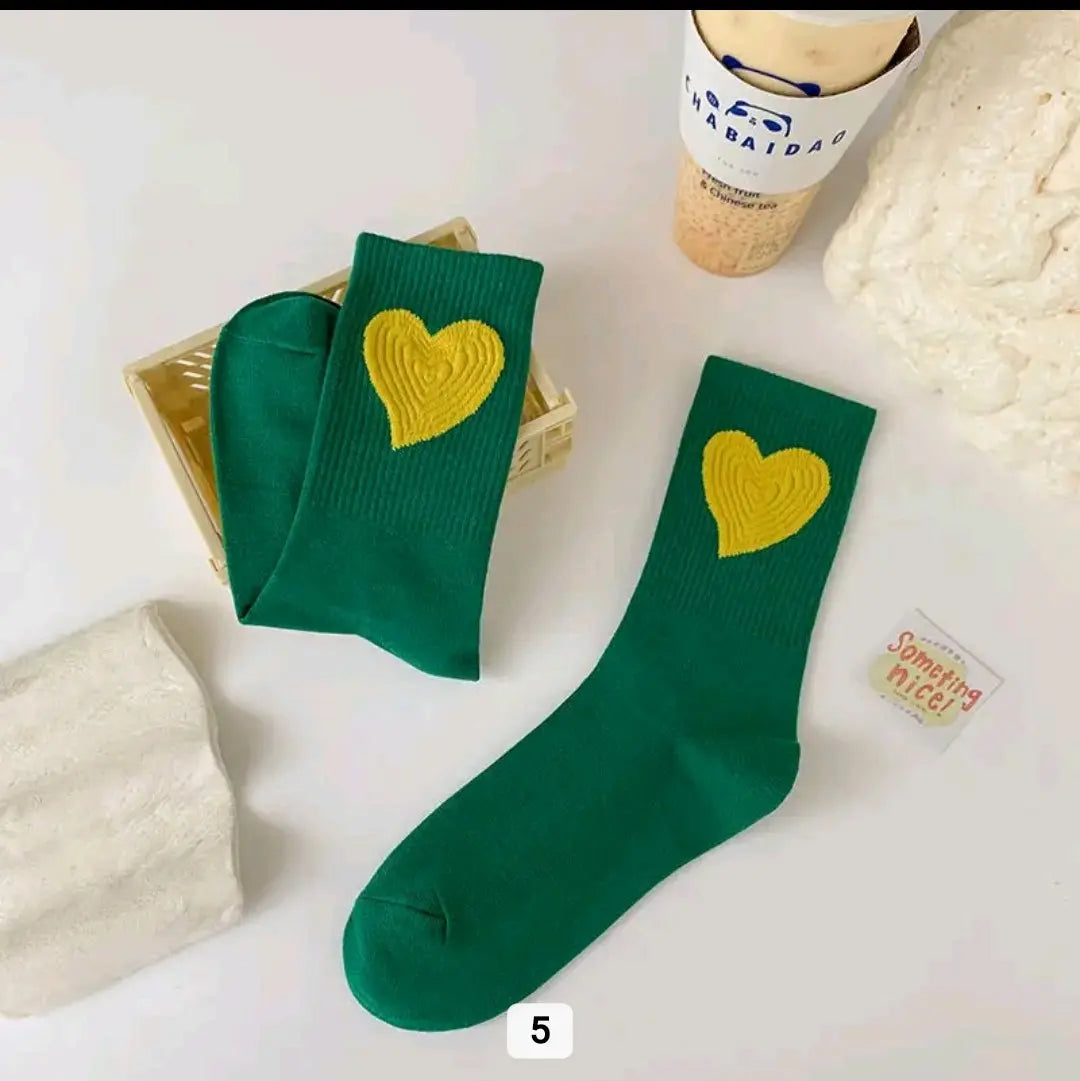 Cartoon Heart Colored Socks - One Size Fits All Cotton Women