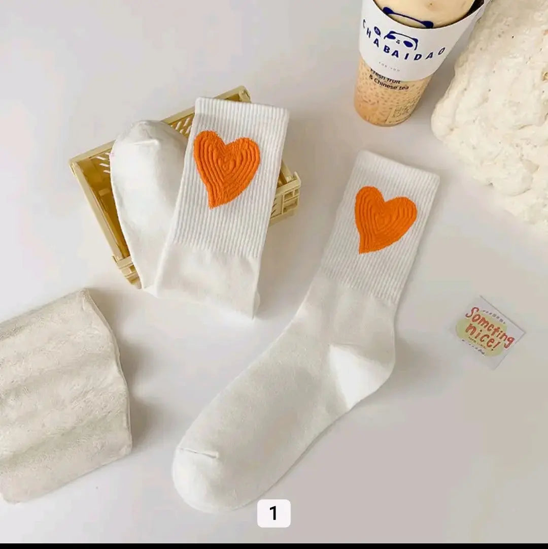 Cartoon Heart Colored Socks - One Size Fits All Cotton Women