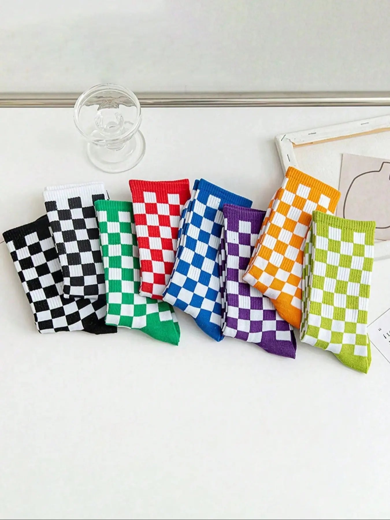 5 Pairs of Unisex Random Checkered Mid-Calf Socks, Sock Set, Minimalist, Stylish, Retro, Soft, Comfortable, Casual Daily Wear Socks, Suitable for Everyday Family Wear, Fall Sock Styles, Socks Men
