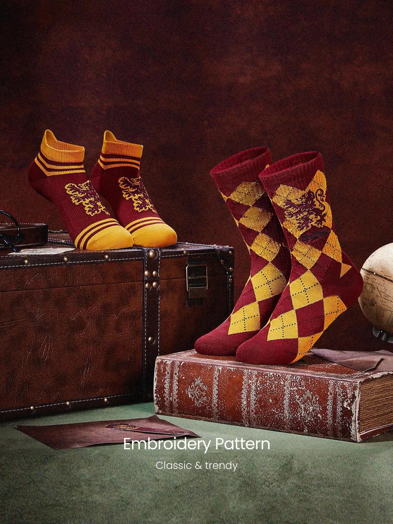 GLOWMODE X Harry Potter 2-Pack Soft Comfy Jacquard Embroidered Anti-Chafing Cotton Blend Crew Socks & Ankle Socks Set Daily Casual